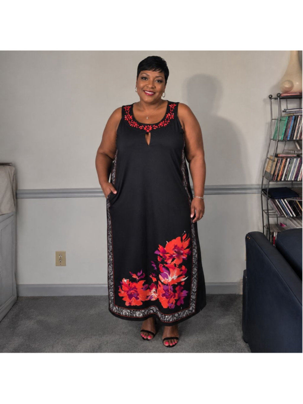 Catherines Black Floral Dress Plus 2X